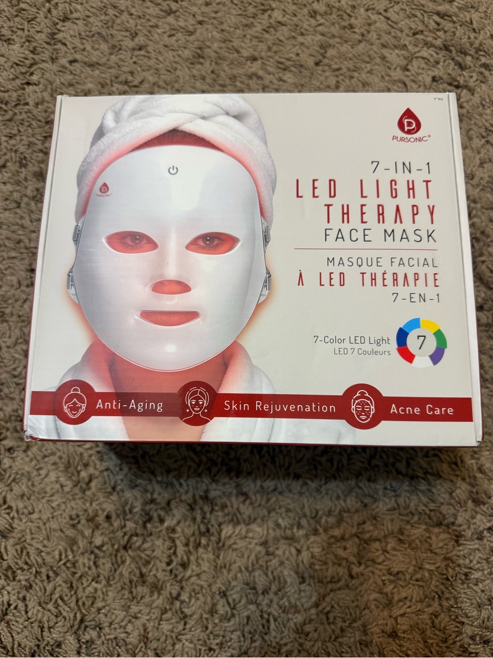 Pursonic 7-in-1 Red LED Light Therapy Facial Mask - Anti-Aging & Acne Care